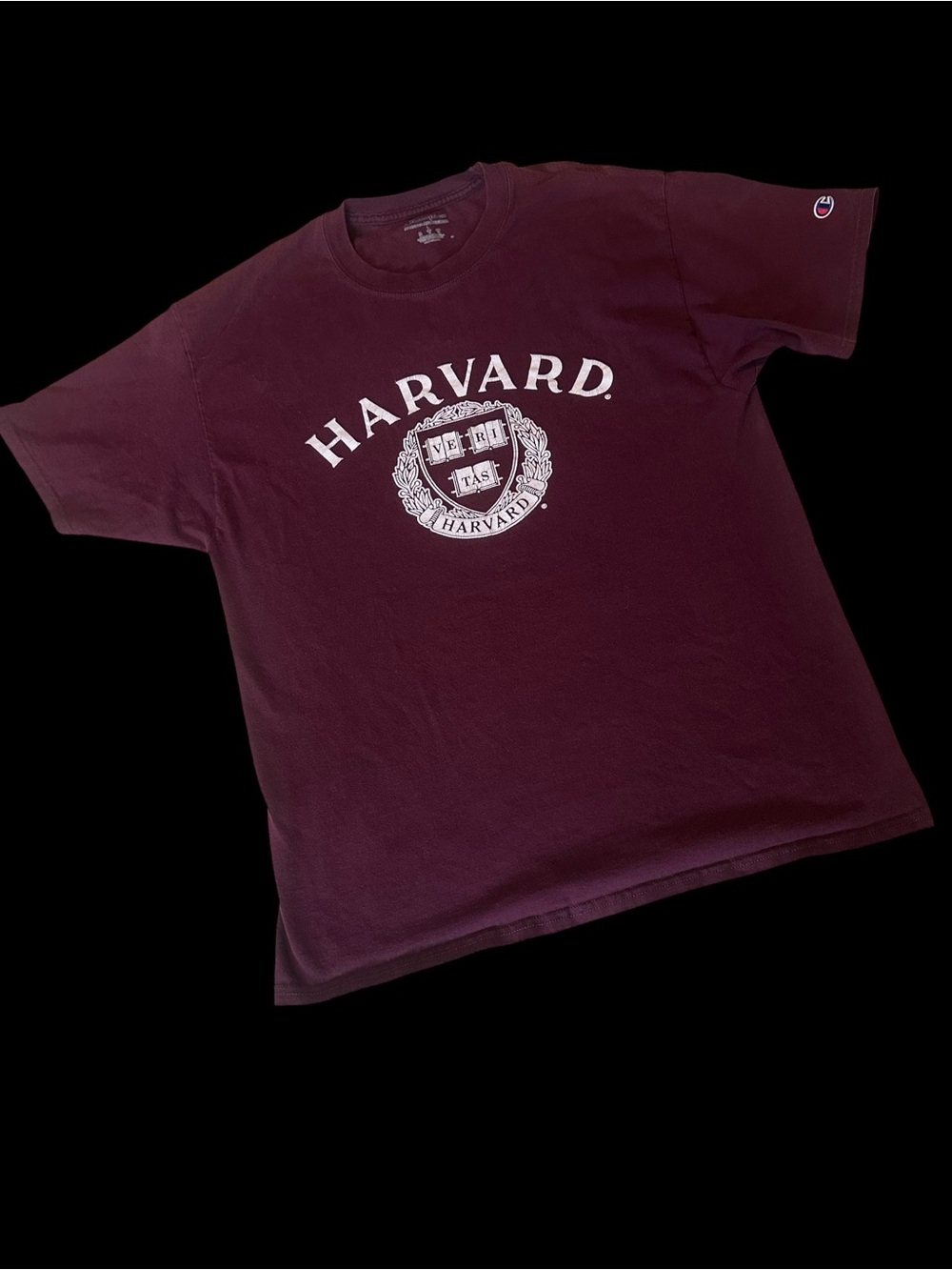 Champion Harvard Short Sleeve Tee in Maroon with White Crest Unisex Size Large